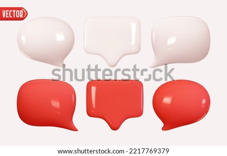 Collection Speech bubbles red and white color. Chat dialogue bubble text. Modern Realistic 3d design. The set is isolated. vector illustration Royalty-Free Stock Photo #2217769379
