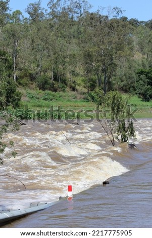 FLOODWATERS COLLEGES CROSSING ON THE BRISBANE RIVER, IPSWICH, 24 October 2022, Queensland, Australia