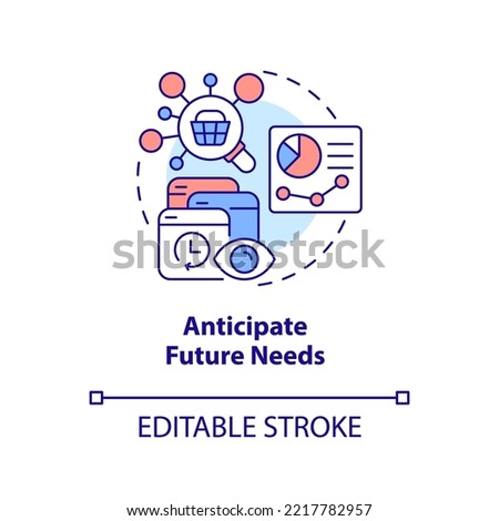 Anticipate future needs concept icon. Customer behavior analytics. Personalization abstract idea thin line illustration. Isolated outline drawing. Editable stroke. Arial, Myriad Pro-Bold fonts used Royalty-Free Stock Photo #2217782957