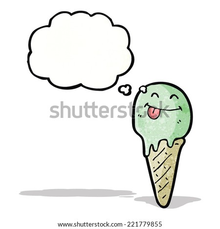 cartoon ice cream cone with thought bubble