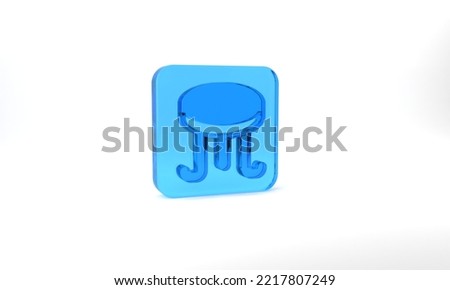 Blue Coffee table icon isolated on grey background. Street cafe. Glass square button. 3d illustration 3D render.