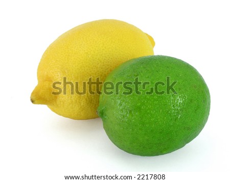 Closeup view of lively colored fresh lemon and lime