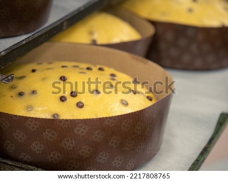 raw leavened panettone italian christmas cake with chocolate drops ready to bake Royalty-Free Stock Photo #2217808765