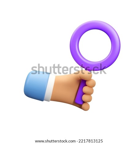 3d hand with magnifying glass icon. Search concept. Vector magnifier illustration isolated on white background Royalty-Free Stock Photo #2217813125