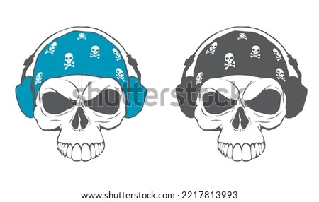 Skull with headphones and bandana