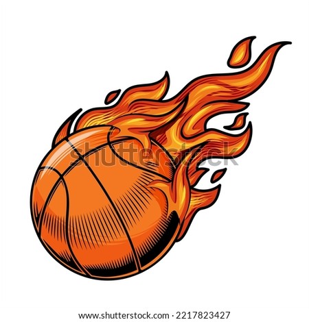 basketball on fire Vector illustration. 
