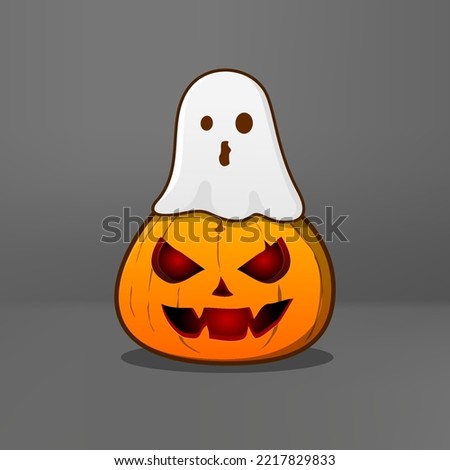Halloween cute ghost and pumpkin