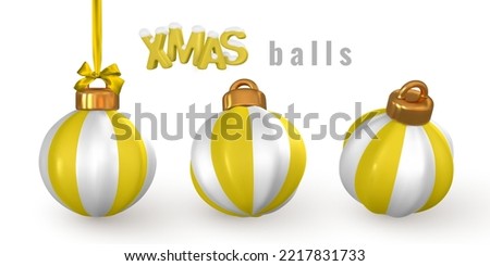 3d shiny glowing Christmas balls. Xmas glass ball. Holiday decoration template. Vector illustration.