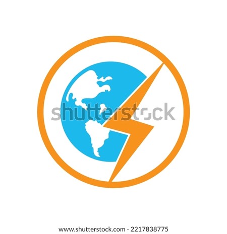 Globe and thunder vector logo icon template. Thunder world vector logo template.