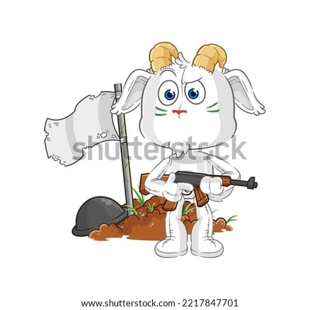 the mountain goat army character. cartoon mascot vector