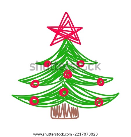 Christmas tree sketch. Web icon. New Year festive vector handdrawn illustration for greeting card