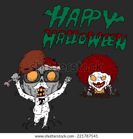 Vector illustration of Halloween KFC and Mcdonals