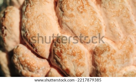 Abstract mystic background beauty nature wallpaper. Real photo close macro sugar custard apple annona exotic tropical fruit. Oval scaly skin texture surface rough. Light yellow brown contrast color