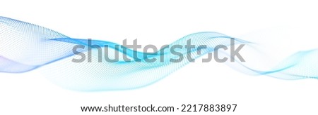 Colorful wave of streaming particles on a white background. Abstract background with dynamic elements of waves and dots. 3d rendering