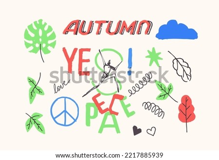 Doodles in notepad - autumn theme vector scribbles