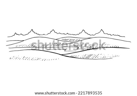 Rural landscape. Hand drawn illustration converted to vector.