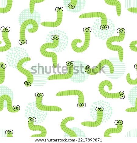 Vector seamless pattern for childrens. Funny green Caterpillars in a cartoon style in a different poses