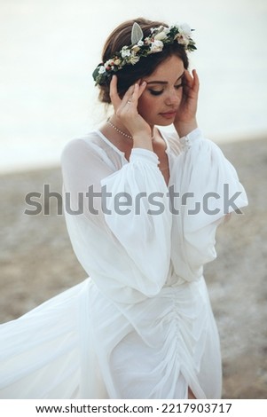 Beautiful woman. Happy bride on her wedding day. High quality photo