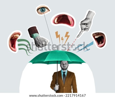 Psychological protection against bullying and harassment. Art collage. Royalty-Free Stock Photo #2217914167