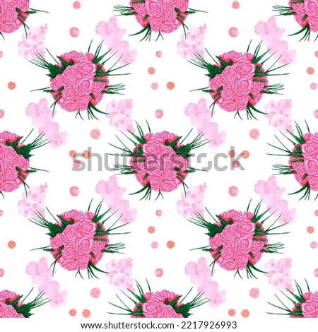 Handdrawn roses seamless pattern. Watercolor pink flowers with green leaves on the white background. Scrapbook design, typography poster, label, banner, textile