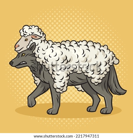 Wolf in sheep clothing pinup pop art retro raster illustration. Comic book style imitation.