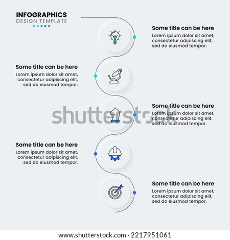 Infographic template with icons and 5 options or steps. Vertical timeline. Can be used for workflow layout, diagram, banner, webdesign. Vector illustration Royalty-Free Stock Photo #2217951061