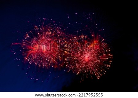 Festive firework with sparks, colored stars and bright nebula on black night sky universe, comets. Amazing beauty colorful fireworks display on celebration, showing. Copy text space