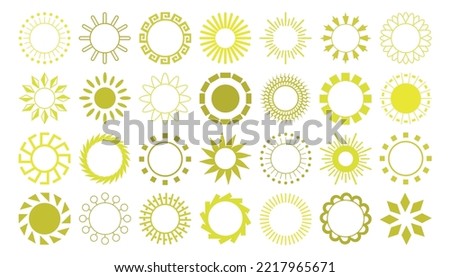 Collection of 28 pieces of abstract different yellow sun on white background - Vector illustration