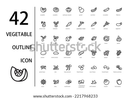 Vegetable icons set with outline style. Royalty-Free Stock Photo #2217968233