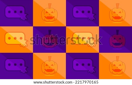 Halloween themed background seamless pattern with pumpkin, boo, ghost bubble chat, trick or treat. Great for textiles, banners, wallpapers, wrapping. Vector design.