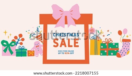 Christmas sale banner. Colorful flat papercut design in kids' concept.