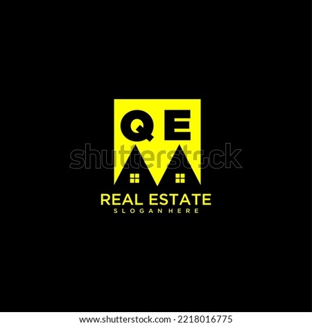QE initial monogram logo real estate in square style design