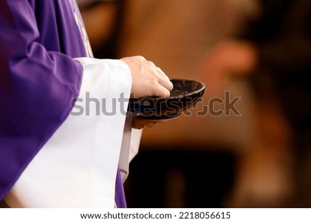 Saint Louis de Novel church.  Catholic mass. Ash wednesday celebration : the first day of Lent.  Annecy.  France.  Royalty-Free Stock Photo #2218056615