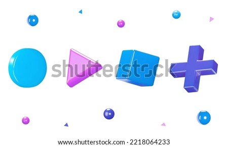 Abstract Multimedia Symbols 3d set. Digital Technology, computer games. Isolated objects on a transparent background Royalty-Free Stock Photo #2218064233
