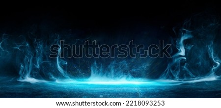Abstract image of dark room concrete floor. Black room or stage background for product placement.Panoramic view of the abstract fog. White cloudiness, mist or smog moves on black background.  Royalty-Free Stock Photo #2218093253