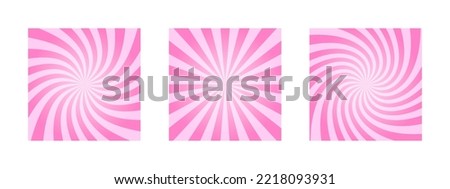 Pink circus, carnival or festival backgrounds. Rosy sunset, twisted stipes, pinwheel pattern. Strawberry bubble gum, sweet lollipop candy, ice cream texture. Clipping mask. Vector cartoon illustration
