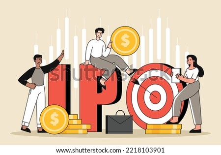 Initial Public Offering. Passive income and financial literacy. Investors and entrepreneurs looking for profitable deals, stocks and exchanges, IPO and trading. Cartoon flat vector illustration Royalty-Free Stock Photo #2218103901