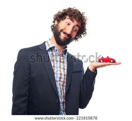 young crazy man with a car toy