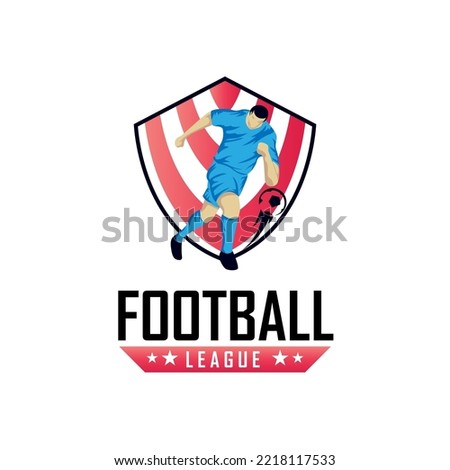 Football player logo in action with soccer emblem design on white background