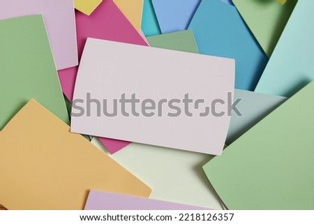 blank business card mockup on Multicolor paper card palette Texture background     