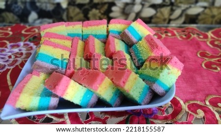 Makassar October 24, 2022 birthday cake pieces rainbow cake is very colorful and ready to eat