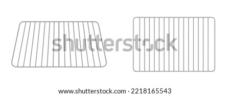 Oven rack, grill, bbq grid, steel equipment for cooking on barbecue machine or electric stove front and top view. Kitchen appliance isolated on white background. Realistic 3d vector illustration Royalty-Free Stock Photo #2218165543