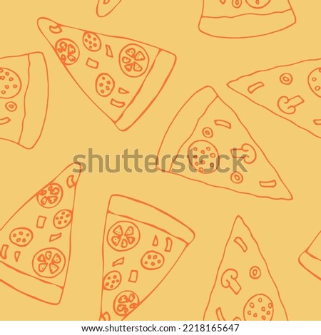 pizza seamless pattern hand drawn in doodle style. Suitable for menu, packaging, wrapping paper, wallpaper, background, textile, digital paper. 