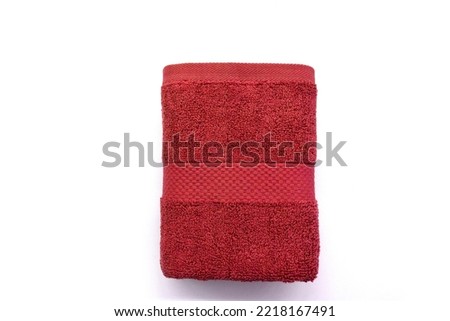 Red Bath, Hand Towel Terry 100% Cotton Top View Isolated with White Background Royalty-Free Stock Photo #2218167491