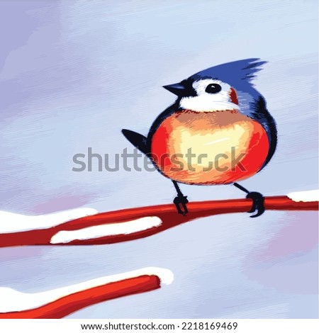 Vector realistic detailed vector illustration of winter birds on branches. Winter design elements for Christmas, New Year, holidays. sitting on a branch. Winter background.