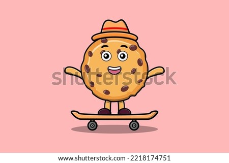 cute cartoon Biscuits standing on skateboard with cartoon vector illustration style