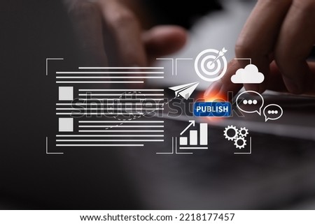 Create material for digital publications. Writing, posting, and uploading articles and other media to a website are all part of blog promotion. Organizing and publishing content on websites Royalty-Free Stock Photo #2218177457