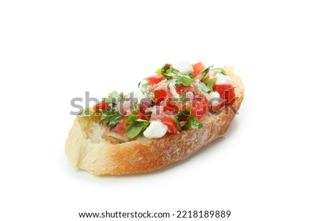 Delicious bruschetta snack isolated on white background Royalty-Free Stock Photo #2218189889