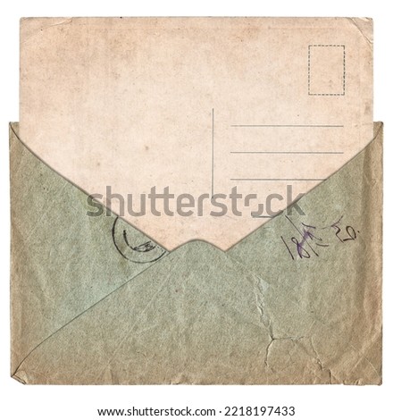 Vintage paper background with old envelope and postcard isolated on white background