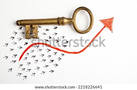 Key and arrows on a white background. Leadership, success and education concept.